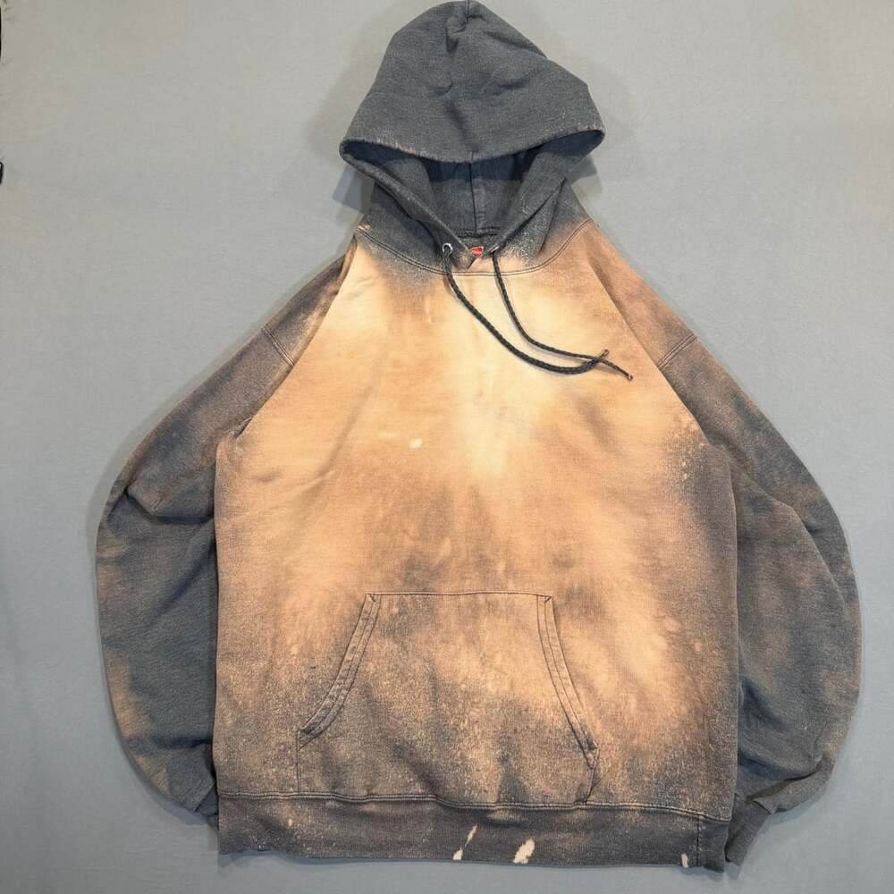 Hanes Ecosmart Hoodie Size M Gray Bleached Tie Dye Sweatshirt